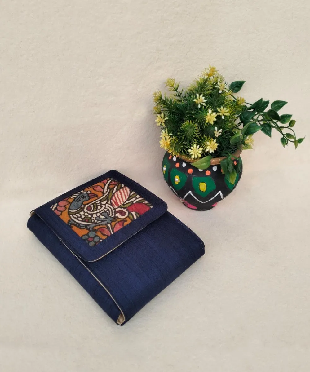 0vy blue blue hand painted kalamkari silk pouch