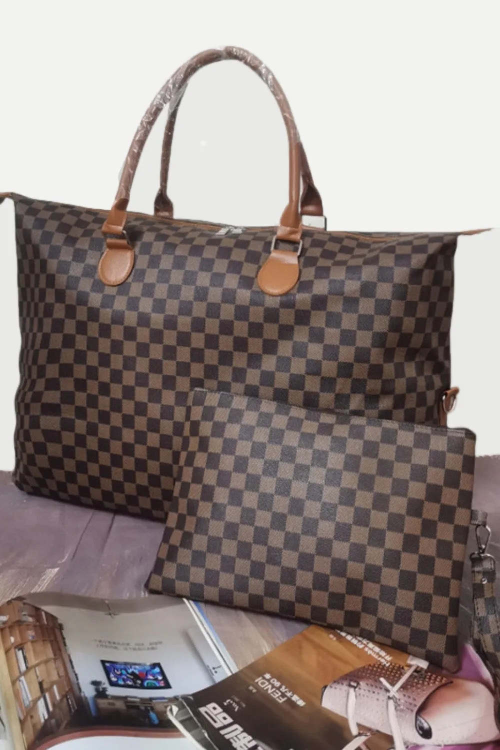 3 Checkered Bag w/ Matching Pouch