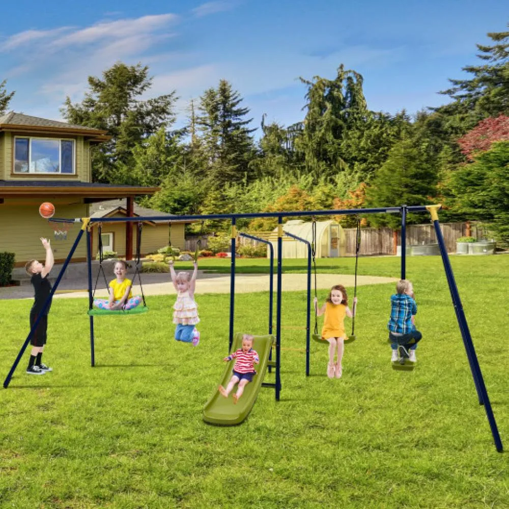 7-in-1 Stable A-shaped Outdoor Swing Set for Backyard