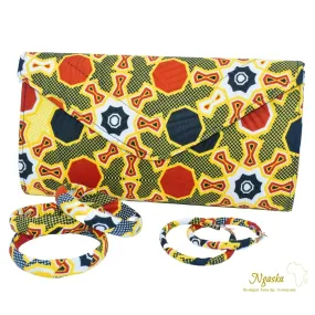 Abstract Brown and Yellow Ankara  Clutch, Earrings Set - CEN-50