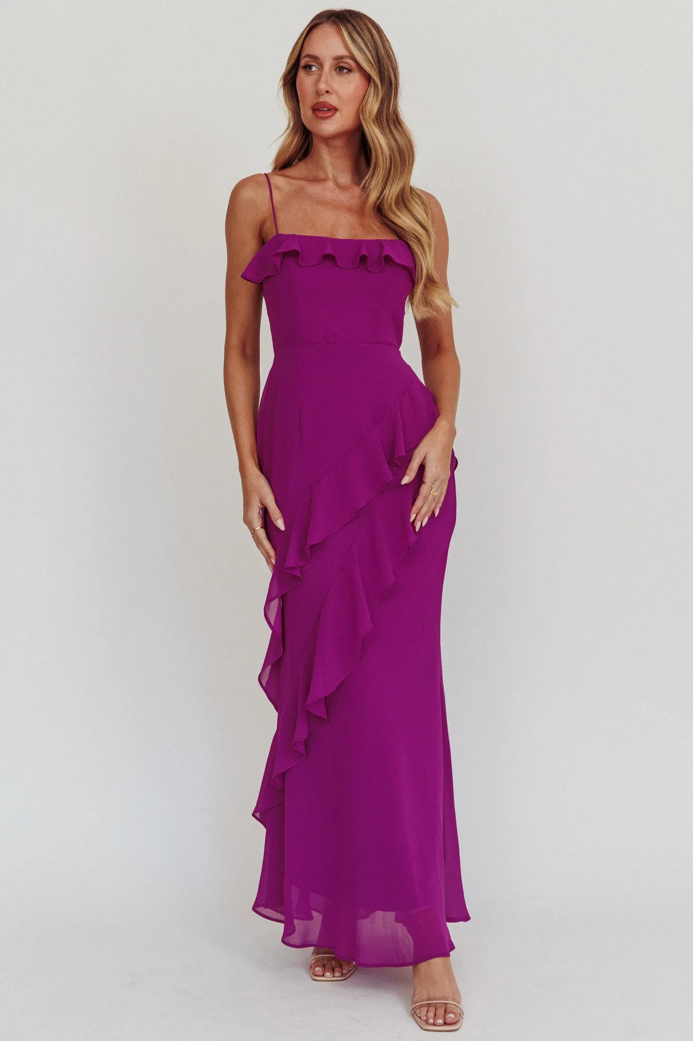 Actual Sunshine Ruffle Trim Maxi Dress Plum