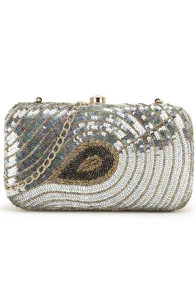 Adorn Silver & Multi Embellished Faux Silk Clutch