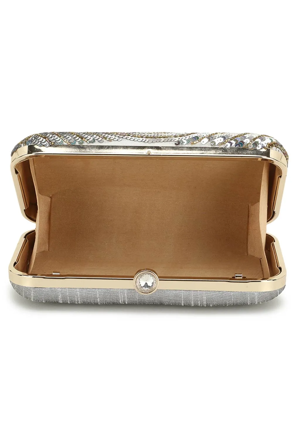 Adorn Silver & Multi Embellished Faux Silk Clutch