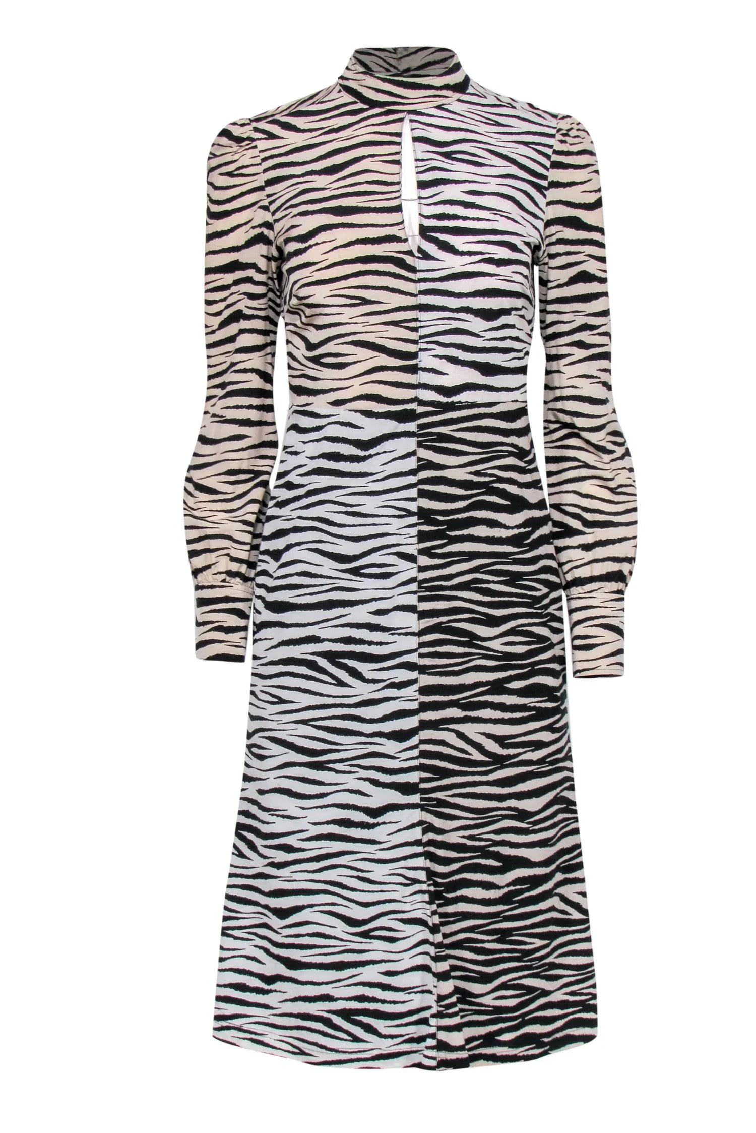 A.L.C. - Zebra Print Mock Neck Long Sleeve Silk Dress Sz 2