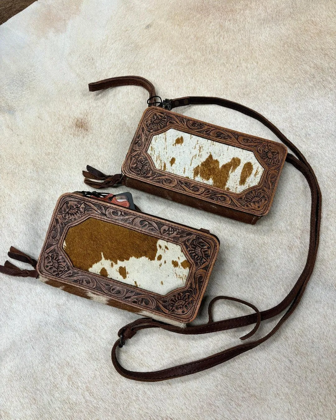 American Darling Tooled Leather and Hair-On Crossbody Clutch Purse ADBG806