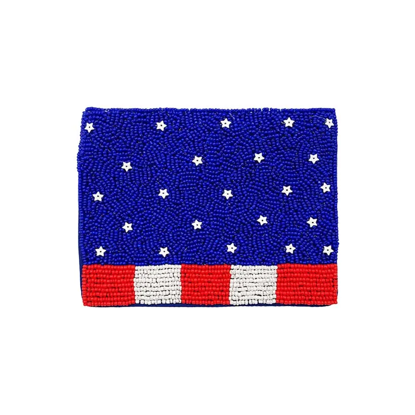 American USA Flag Seed Beaded Mini Pouch Bag