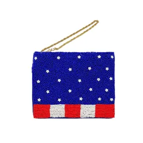 American USA Flag Seed Beaded Mini Pouch Bag