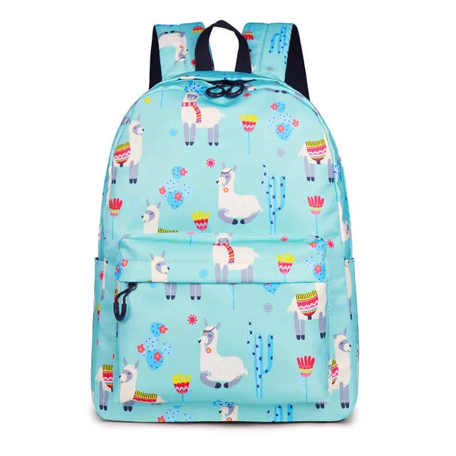 Animal  3D Print Cute Alpaca Flower School Backpack