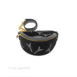 Balenciaga Souvenirs XXS Eiffel Tower Print Belt Bag Black Velvet