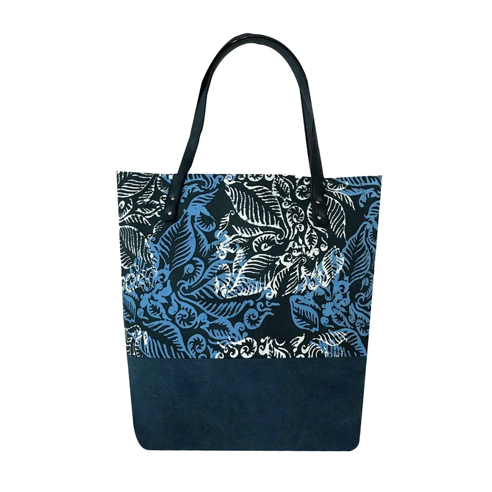 Batik Tote Bag - Blue Nautical Fern