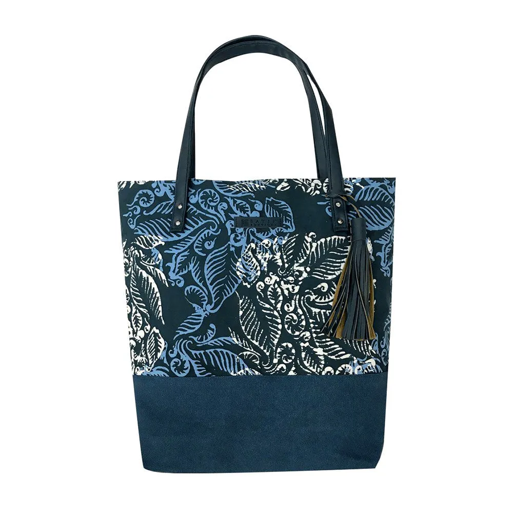 Batik Tote Bag - Blue Nautical Fern