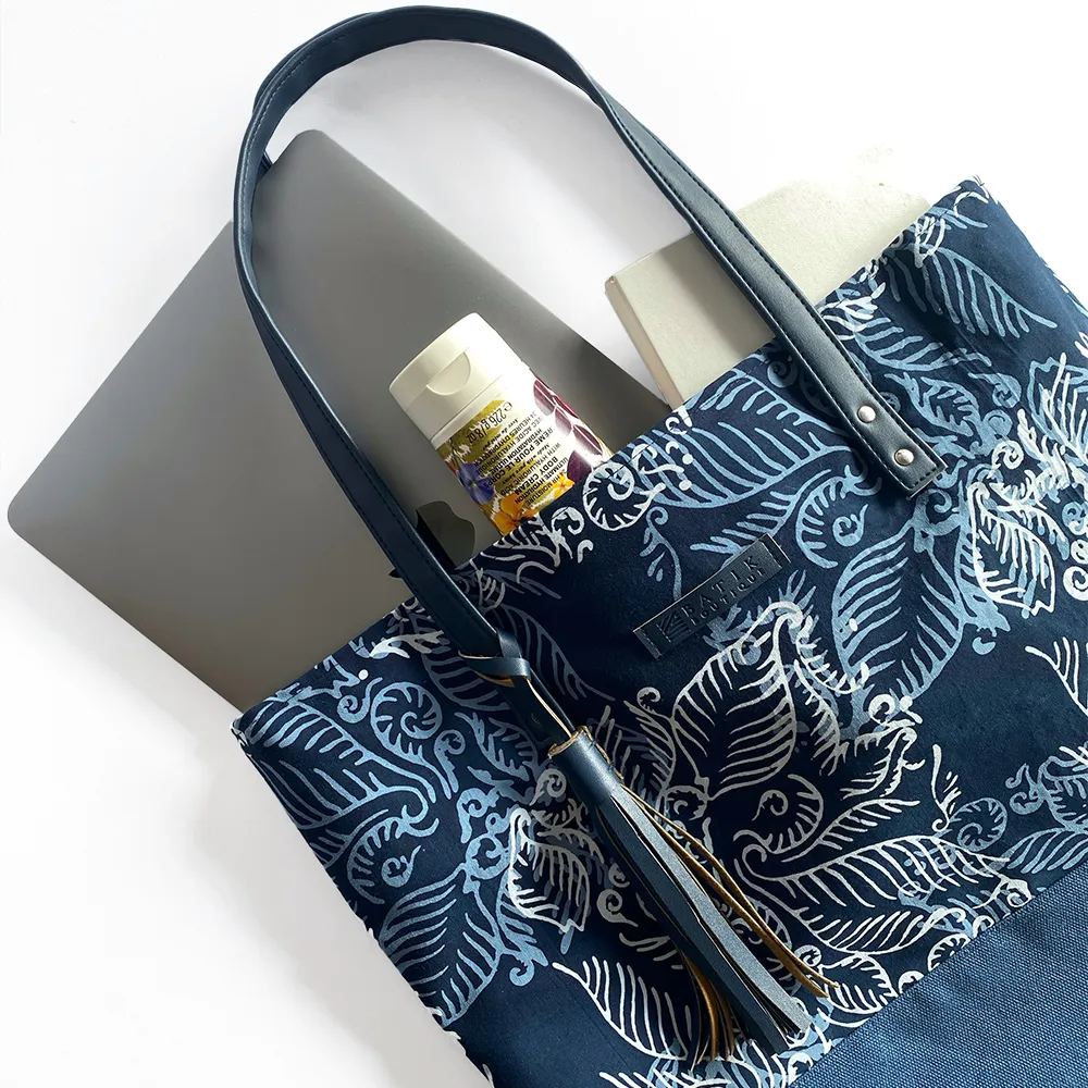 Batik Tote Bag - Blue Nautical Fern