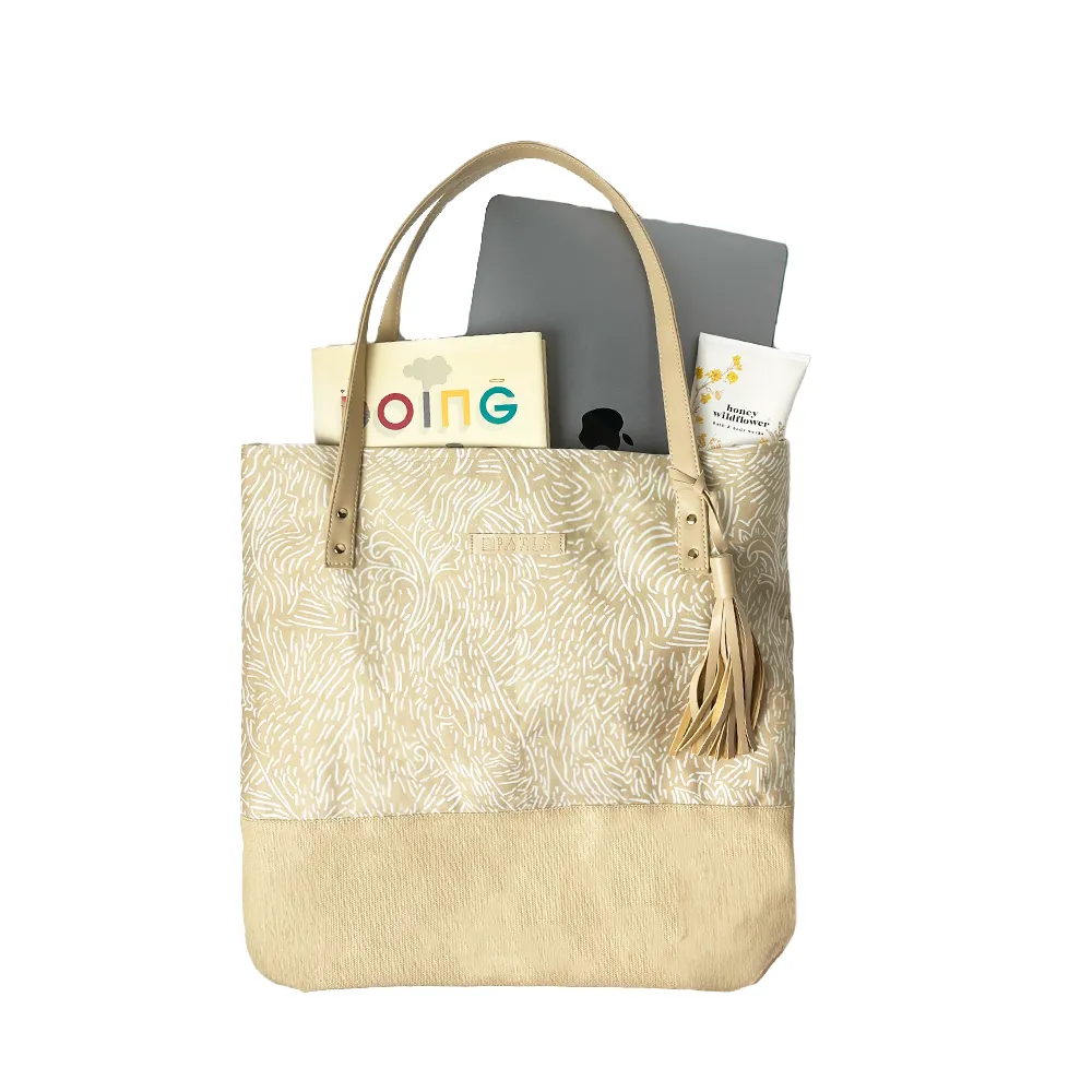 Batik Tote Bag (Canvas base) - Tan Driftwood