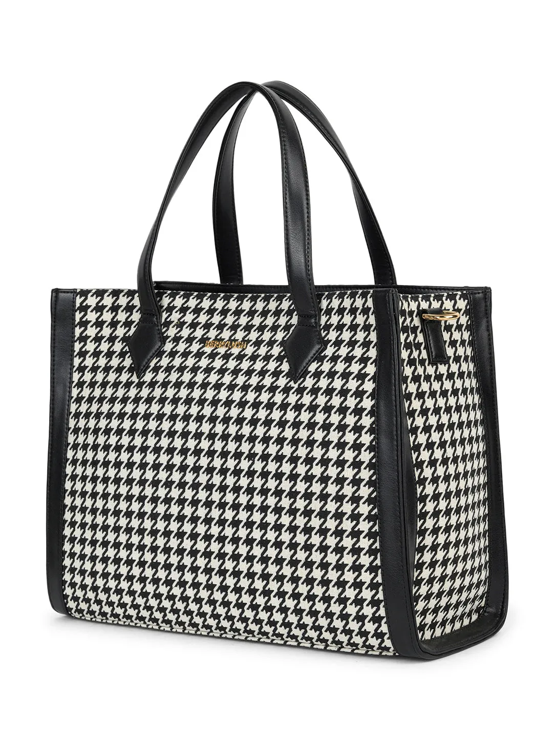 Berrylush Women Black Checked Casual Tote Bag