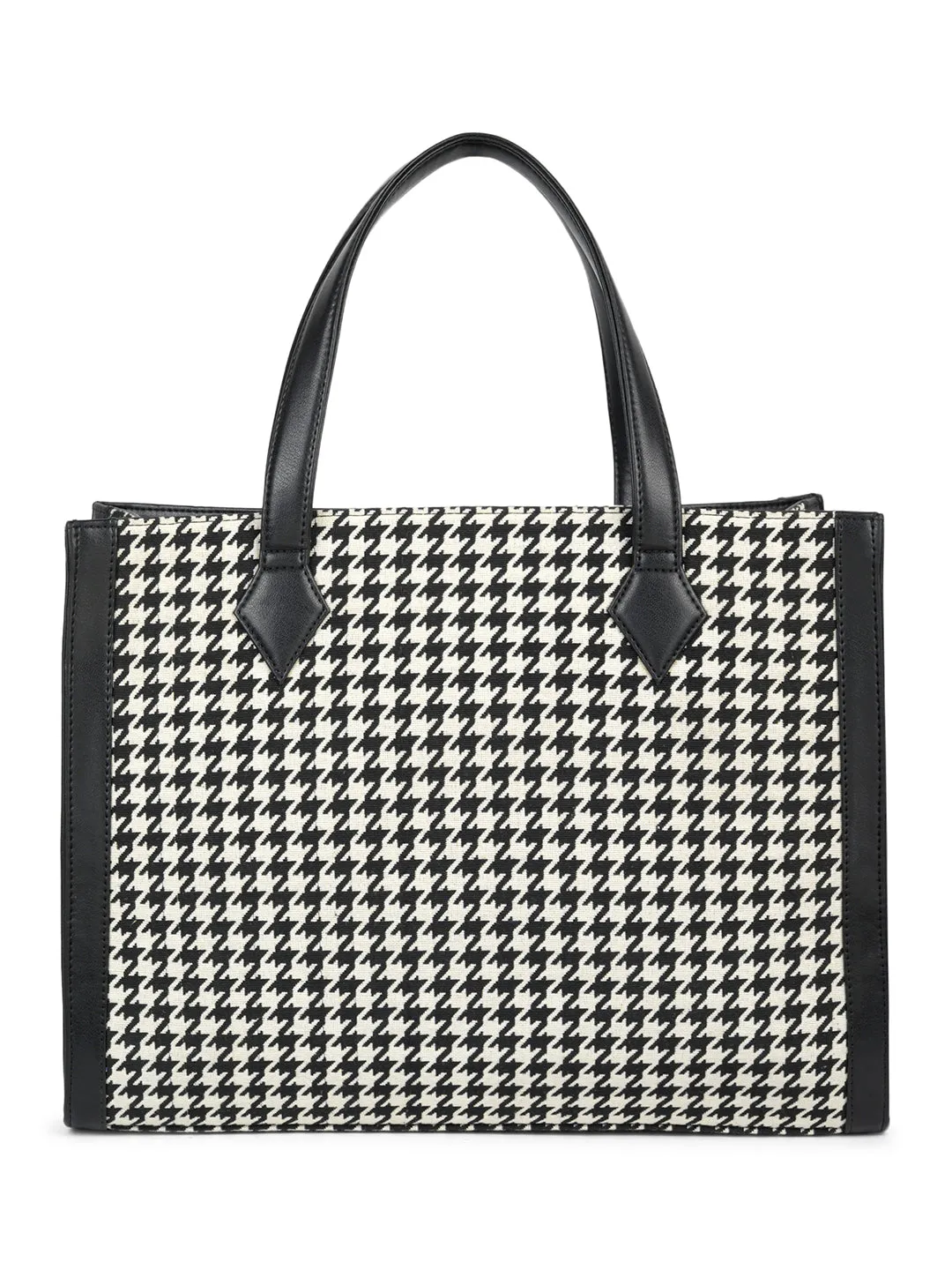 Berrylush Women Black Checked Casual Tote Bag