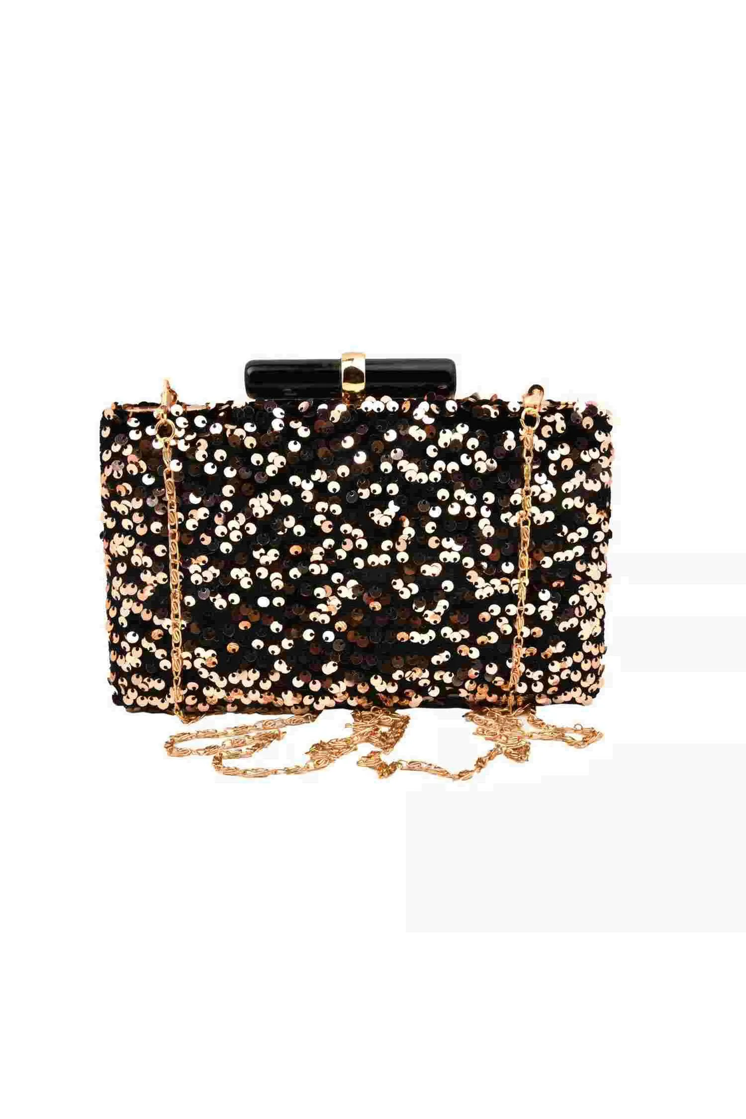 Black and Rose Gold Sequins Party Clutch