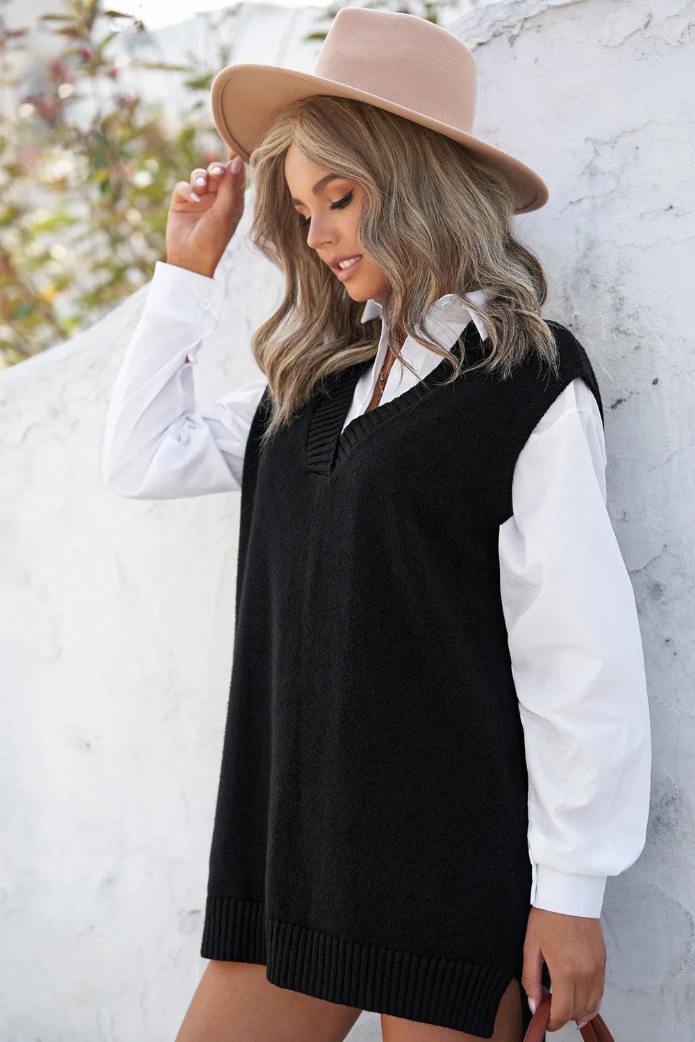 Black Knit Pullover Vest Sweater