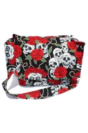 Black Skulls and Roses Messenger Bag