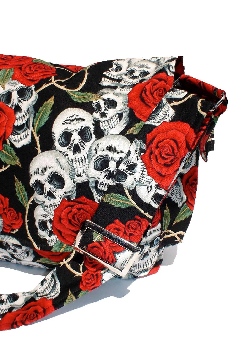 Black Skulls and Roses Messenger Bag