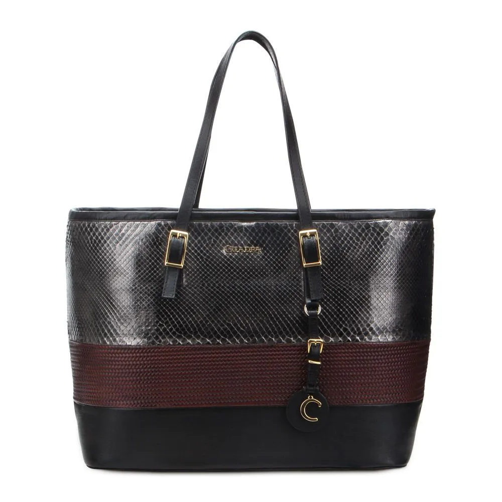 BO143PI - Cuadra black casual fashion python tote bag for women