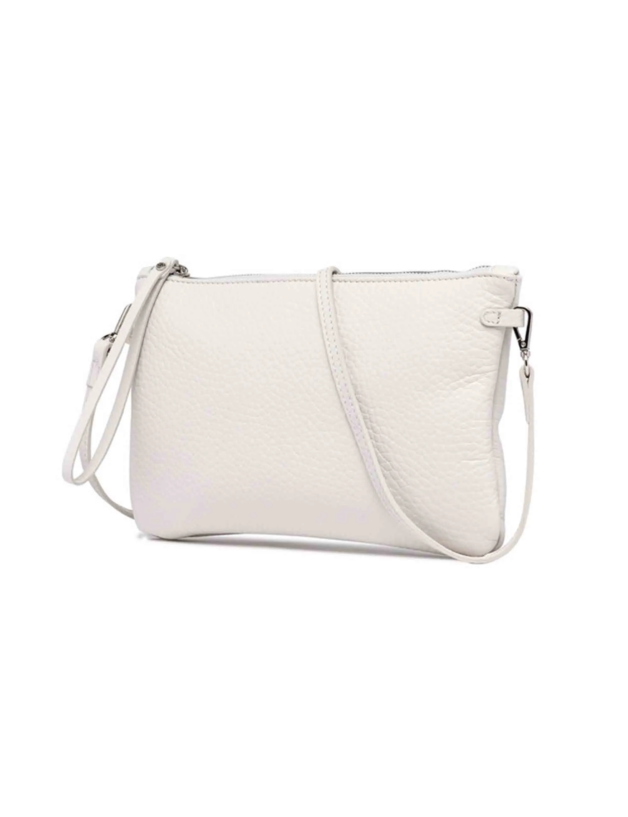 Borse donna pochette Hermy in pelle panna e naturale con manico a bracciale e tracolla