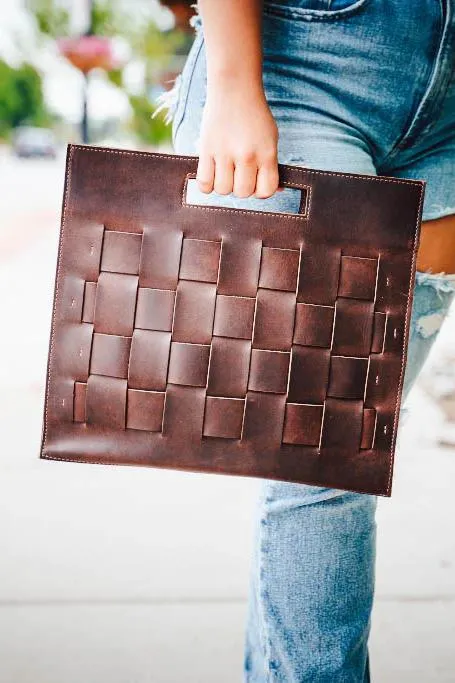 Bria Woven Leather Laptop Tote