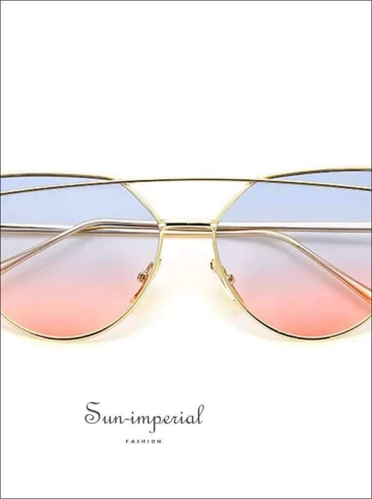 Cat Eye Sunglasses Women Vintage Metal Reflective Glasses for Women Mirror Vintage Sunniness