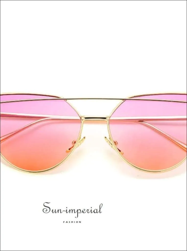 Cat Eye Sunglasses Women Vintage Metal Reflective Glasses for Women Mirror Vintage Sunniness