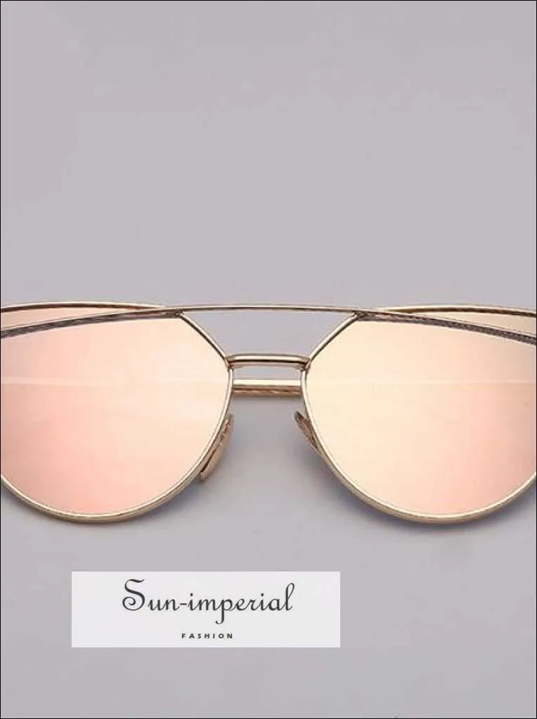 Cat Eye Sunglasses Women Vintage Metal Reflective Glasses for Women Mirror Vintage Sunniness