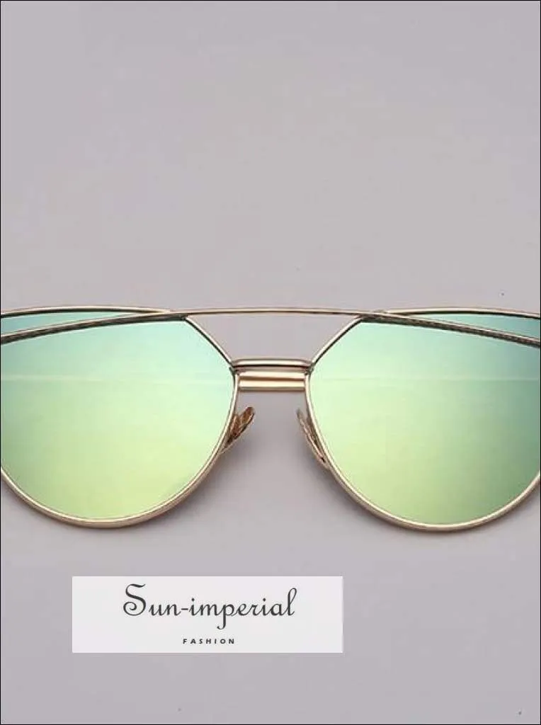 Cat Eye Sunglasses Women Vintage Metal Reflective Glasses for Women Mirror Vintage Sunniness