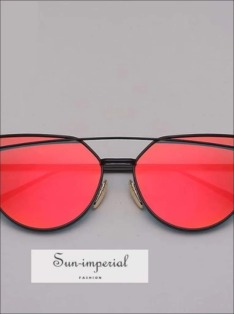 Cat Eye Sunglasses Women Vintage Metal Reflective Glasses for Women Mirror Vintage Sunniness