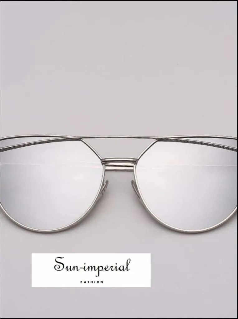 Cat Eye Sunglasses Women Vintage Metal Reflective Glasses for Women Mirror Vintage Sunniness