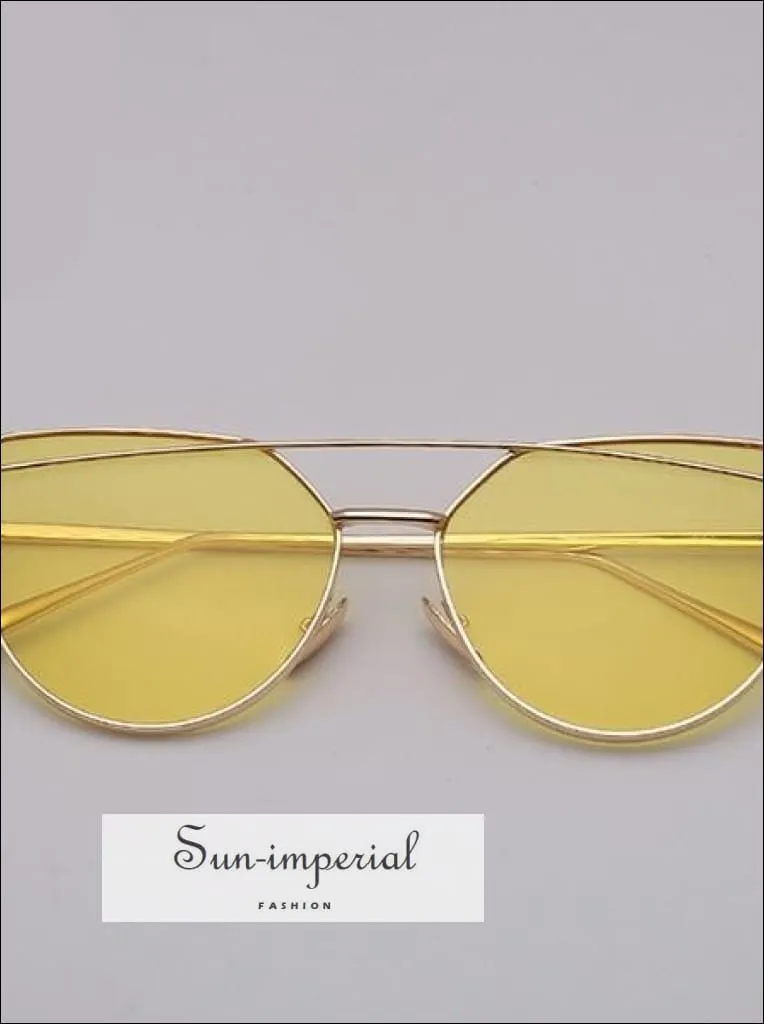 Cat Eye Sunglasses Women Vintage Metal Reflective Glasses for Women Mirror Vintage Sunniness