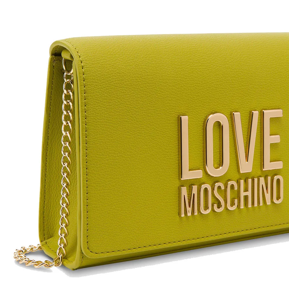 Clutch Donna con Tracolla LOVE MOSCHINO linea Gold Metal Logo color Lime