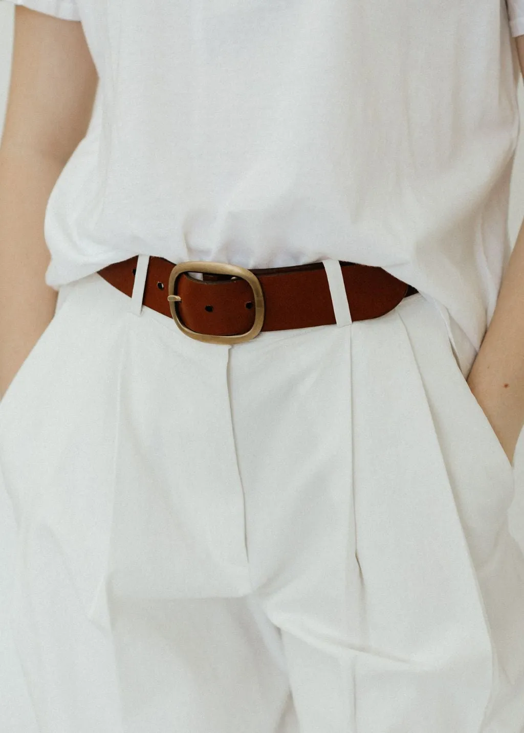 DePalma Leather Clasico Belt in Tobacco/Brass