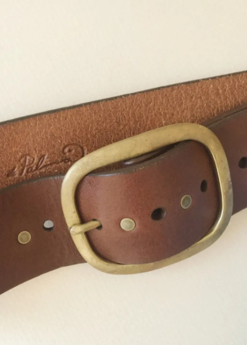 DePalma Leather Clasico Belt in Tobacco/Brass