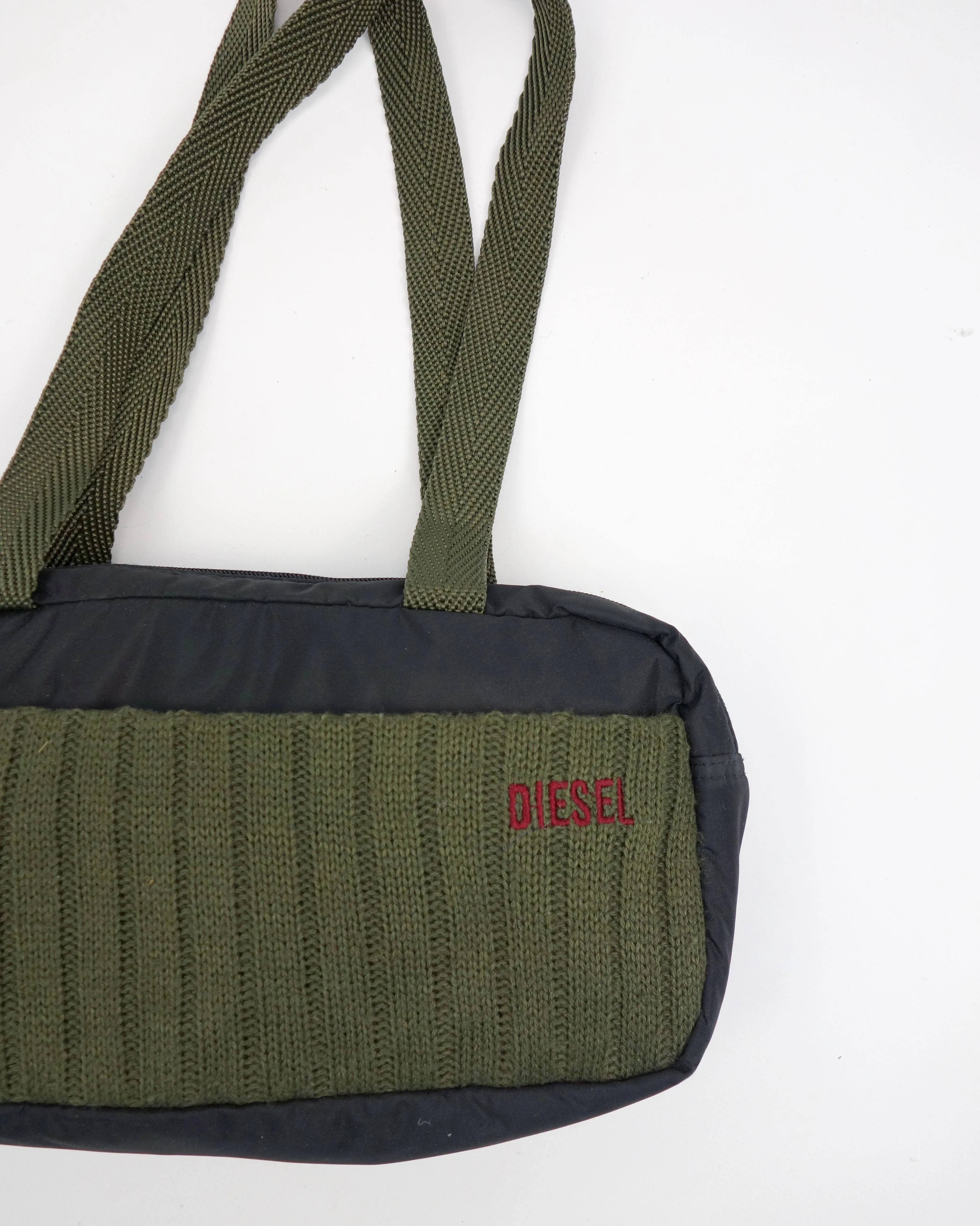 Diesel Green Wool Panel Shoulder Bag 2000's