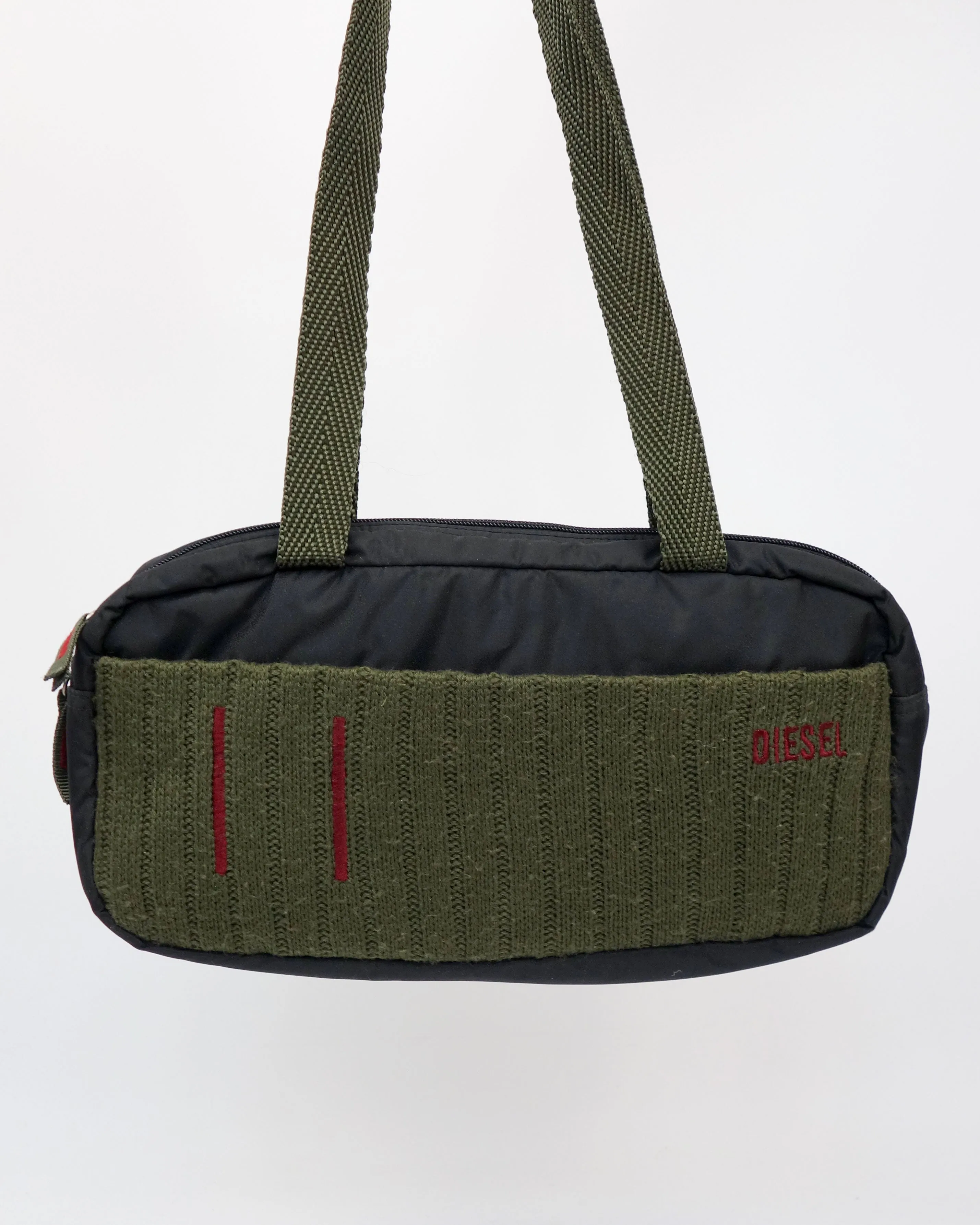 Diesel Green Wool Panel Shoulder Bag 2000's