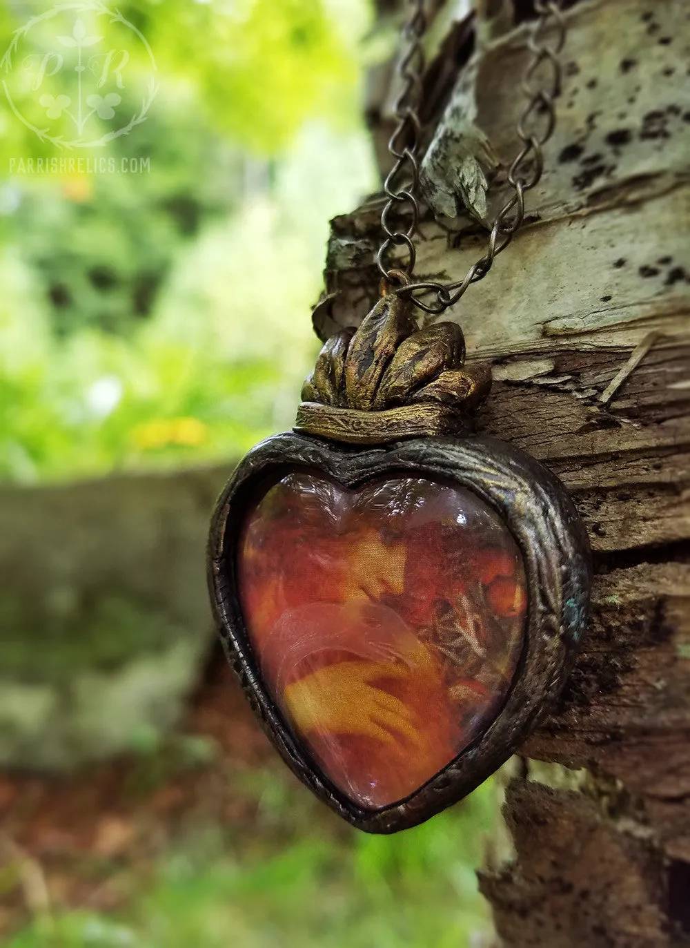 Eve & the Snake ~ Etched Glass Sacred Heart Amulet