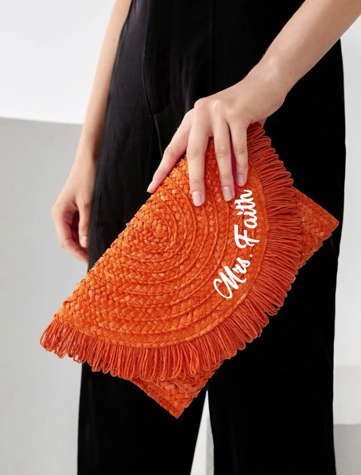 Fringe Flap Straw Clutch