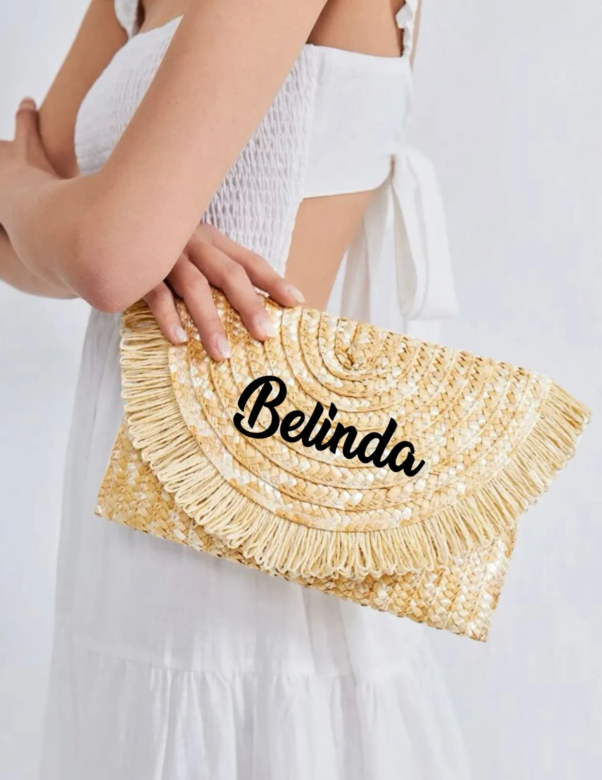 Fringe Flap Straw Clutch