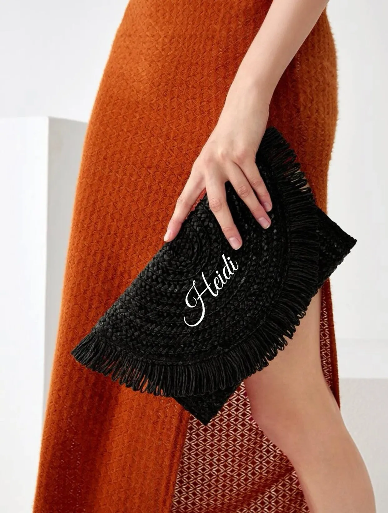 Fringe Flap Straw Clutch