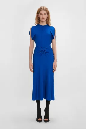 Gathered Waist Midi Dress In Palace Blue