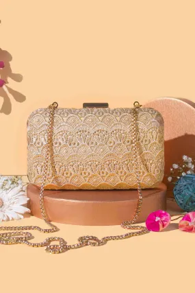 Gold cutwork box clutch