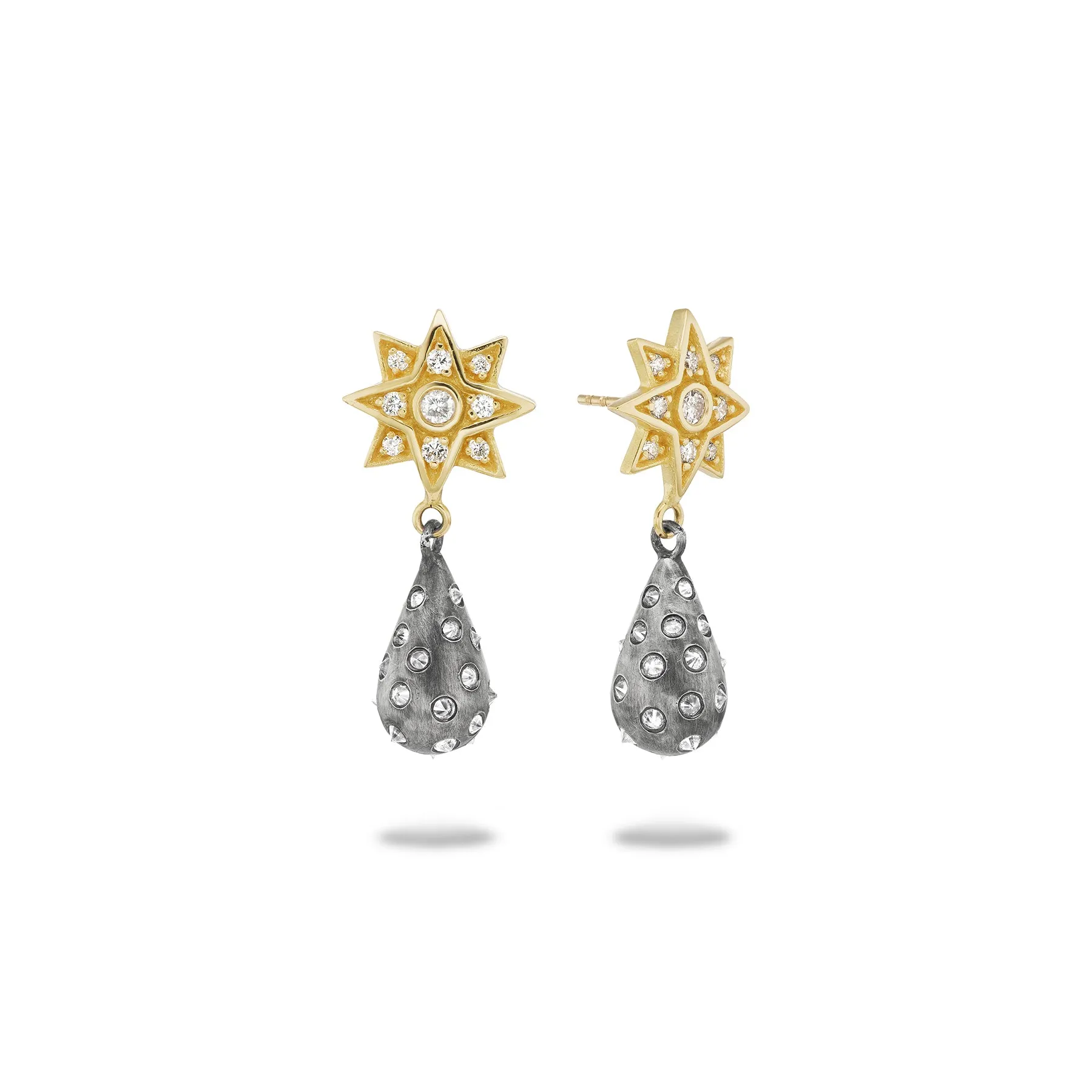 GRAND STAR DIAMOND POLKA DOT SPIKE DROP EARRINGS