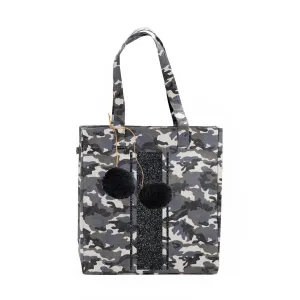 Grey Camo Upright Bag with Black Glitter Triple Stripe and FREE Black Pom Poms Only $86 with code: GIFT86