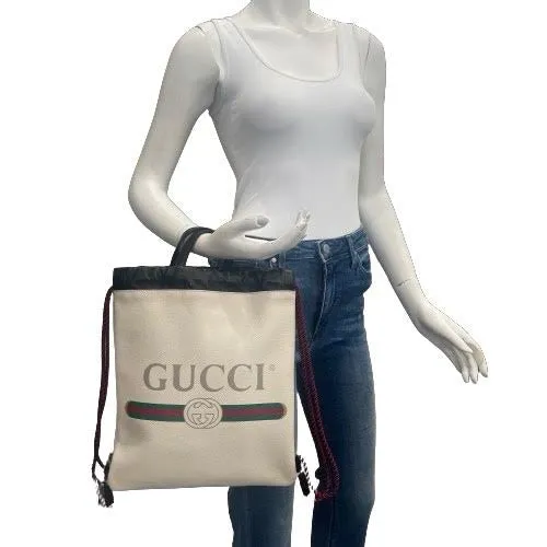 Gucci Logo Drawstring Convertible Backpack w/ Pouch