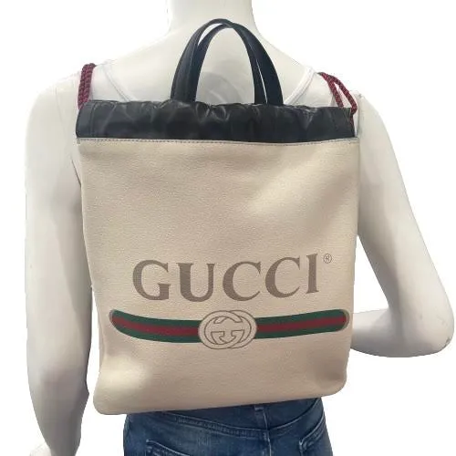 Gucci Logo Drawstring Convertible Backpack w/ Pouch