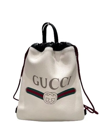 Gucci Logo Drawstring Convertible Backpack w/ Pouch