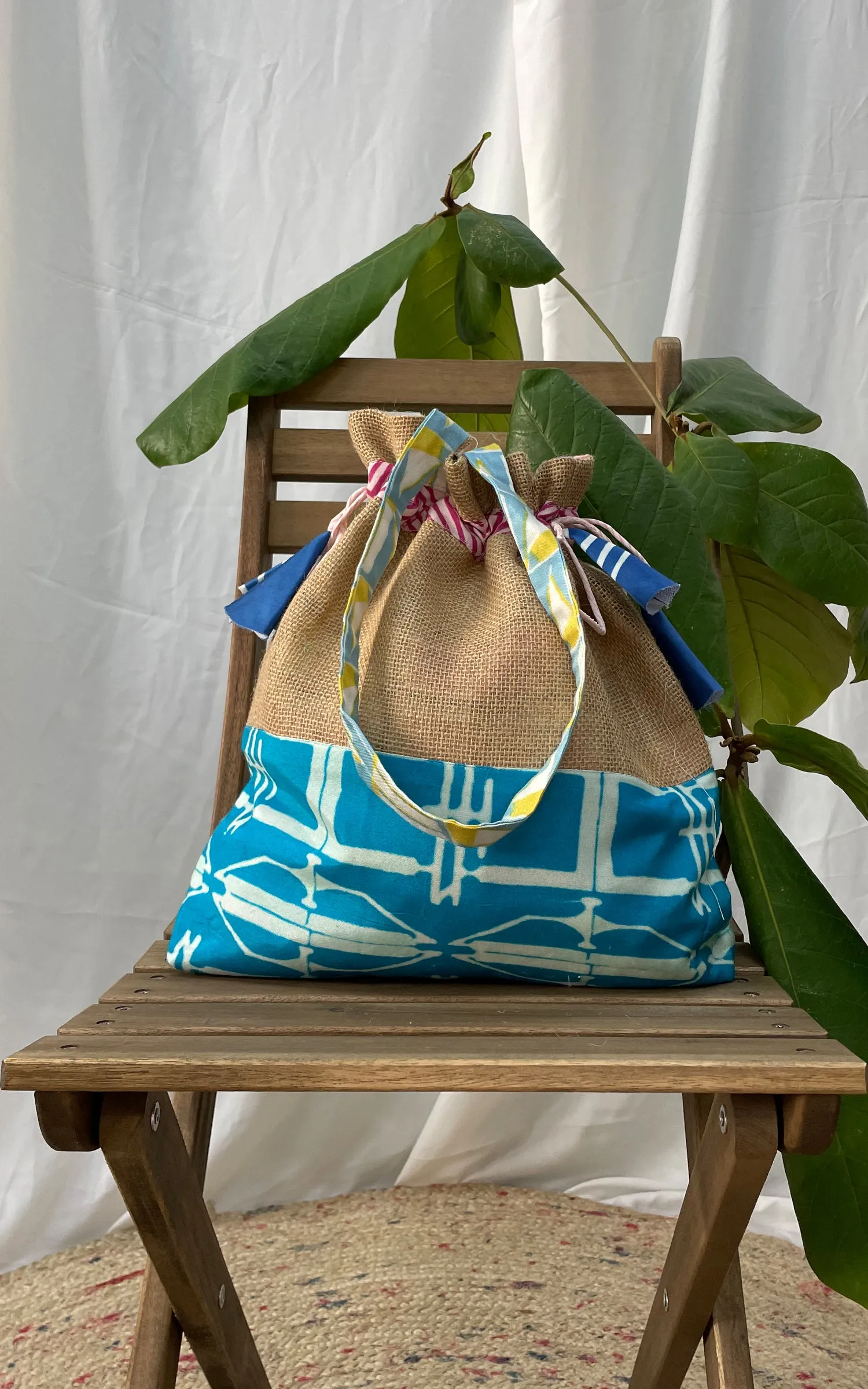 Hand Brush Painted Drawstring Tote Bag